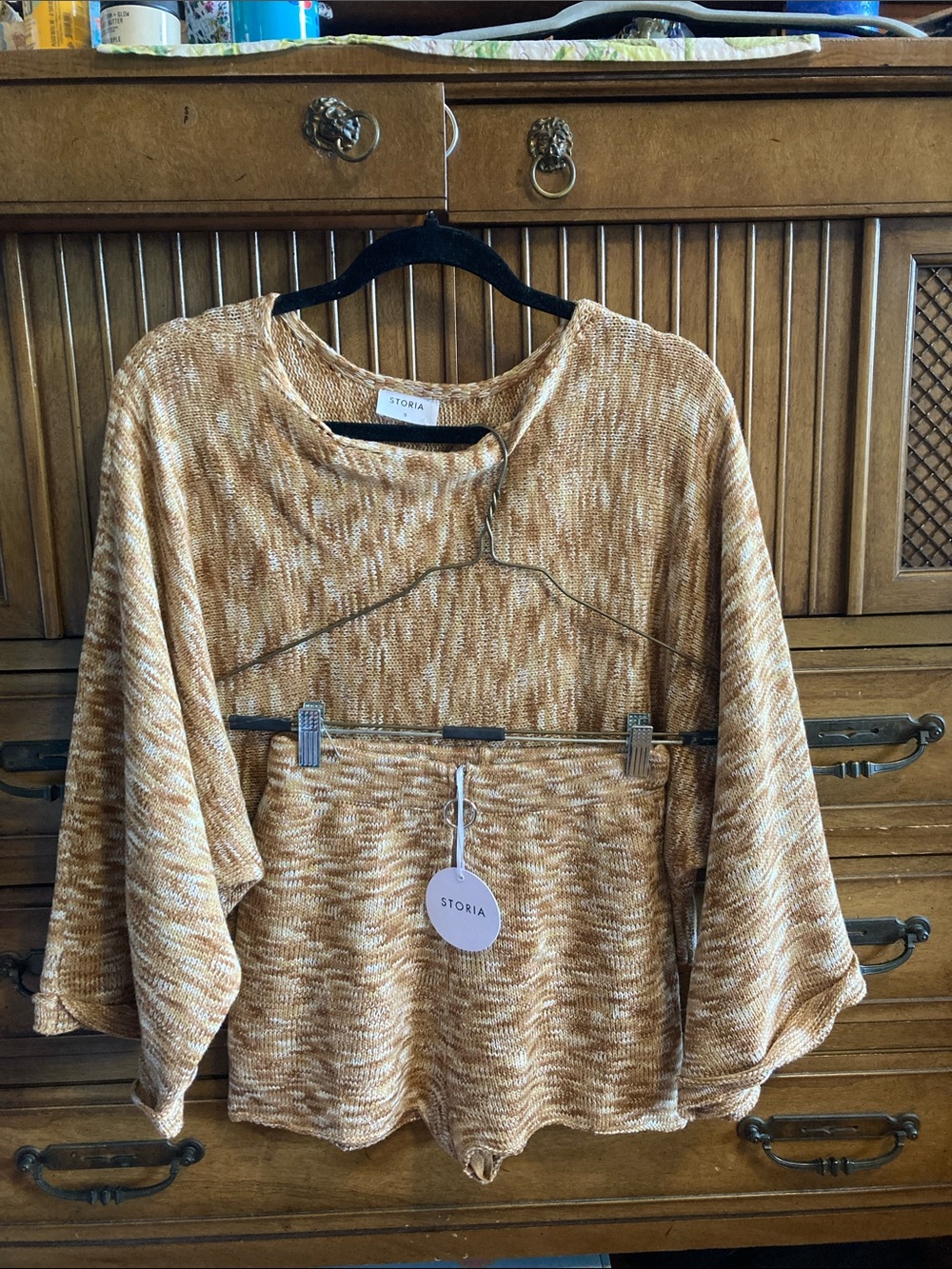 STORIA Brown Multi Knit Shorts Set NWT